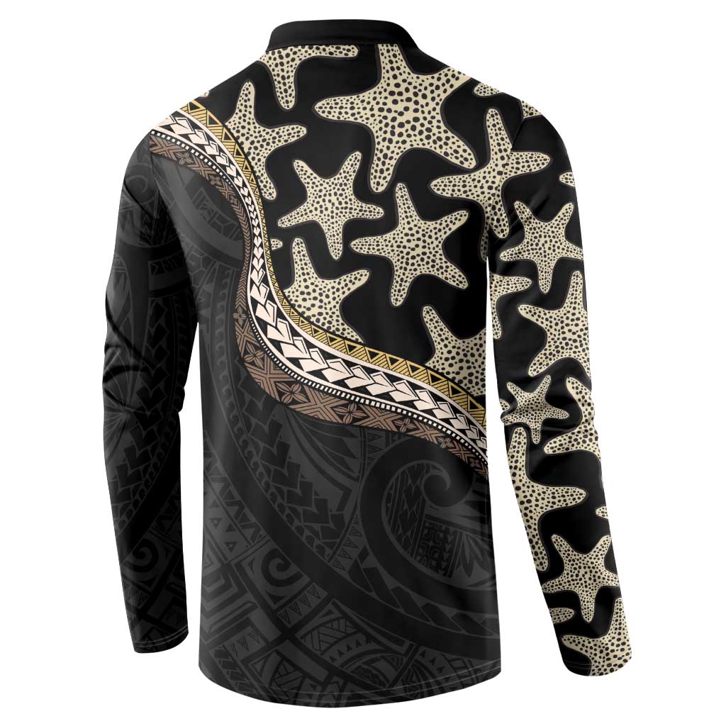Beige Polynesian Starfish Unique Pattern Button Sweatshirt