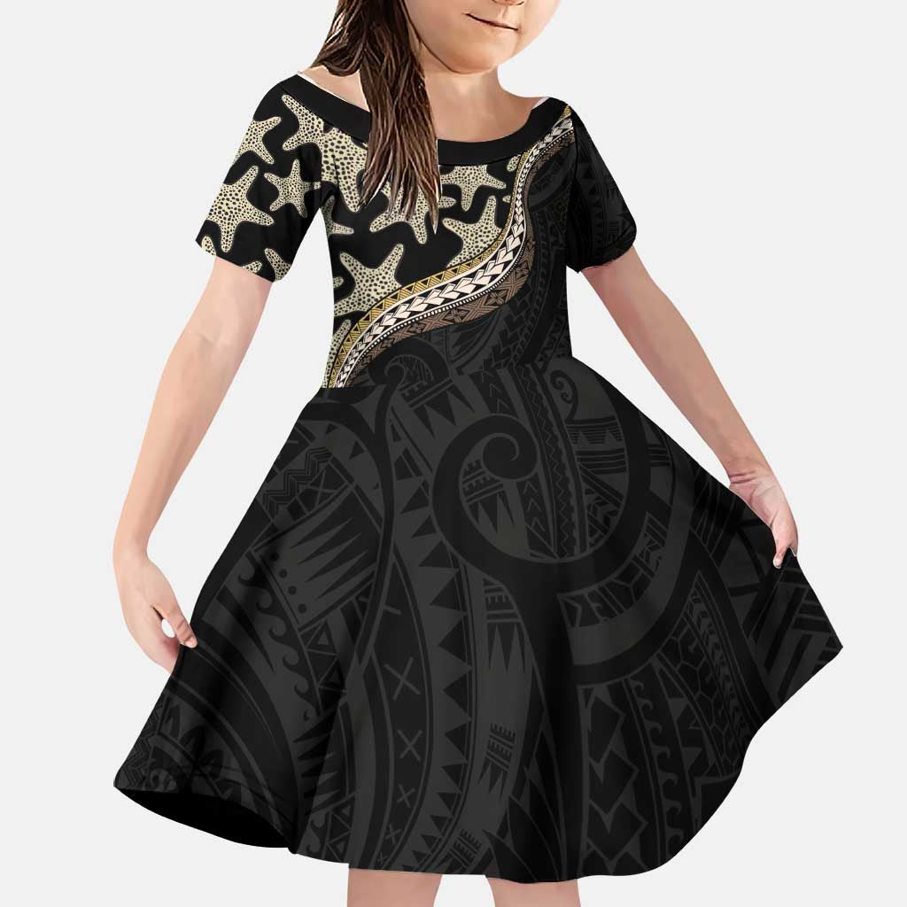 Beige Polynesian Starfish Unique Pattern Family Matching Mermaid Dress and Hawaiian Shirt LT01 Daughter's Dress Beige - Polynesian Pride