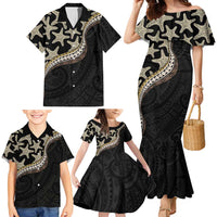 Beige Polynesian Starfish Unique Pattern Family Matching Mermaid Dress and Hawaiian Shirt LT01 - Polynesian Pride