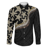 Beige Polynesian Starfish Unique Pattern Family Matching Mermaid Dress and Hawaiian Shirt LT01 Dad's Shirt - Long Sleeve Beige - Polynesian Pride