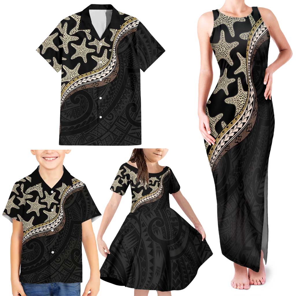 Beige Polynesian Starfish Unique Pattern Family Matching Tank Maxi Dress and Hawaiian Shirt LT01 - Polynesian Pride