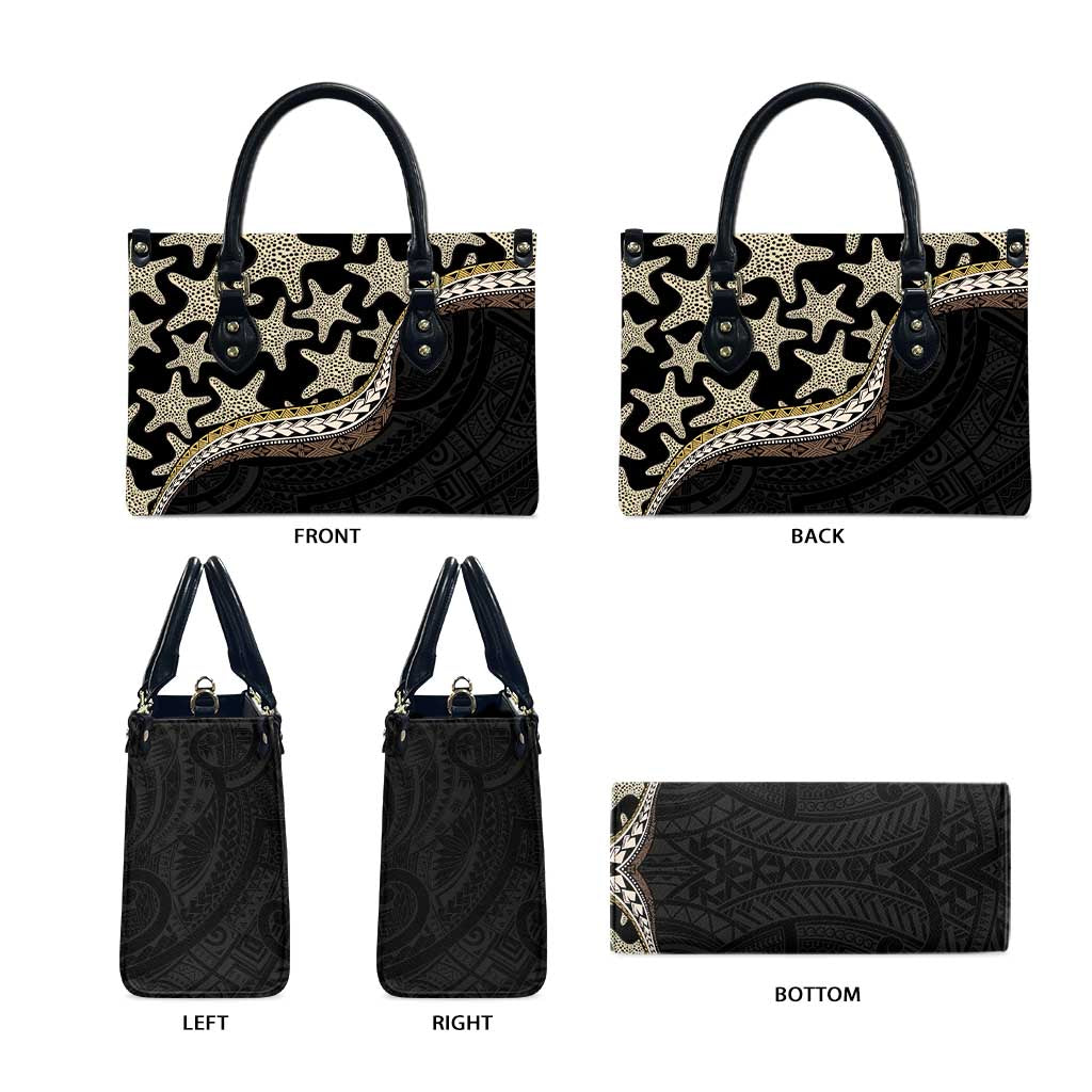 Beige Polynesian Starfish Unique Pattern Leather Bag