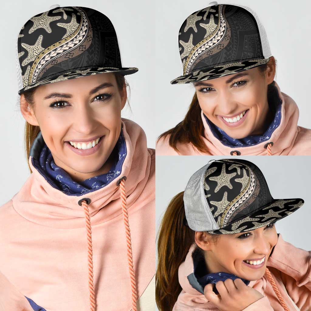Beige Polynesian Starfish Unique Pattern Mesh Trucker Cap