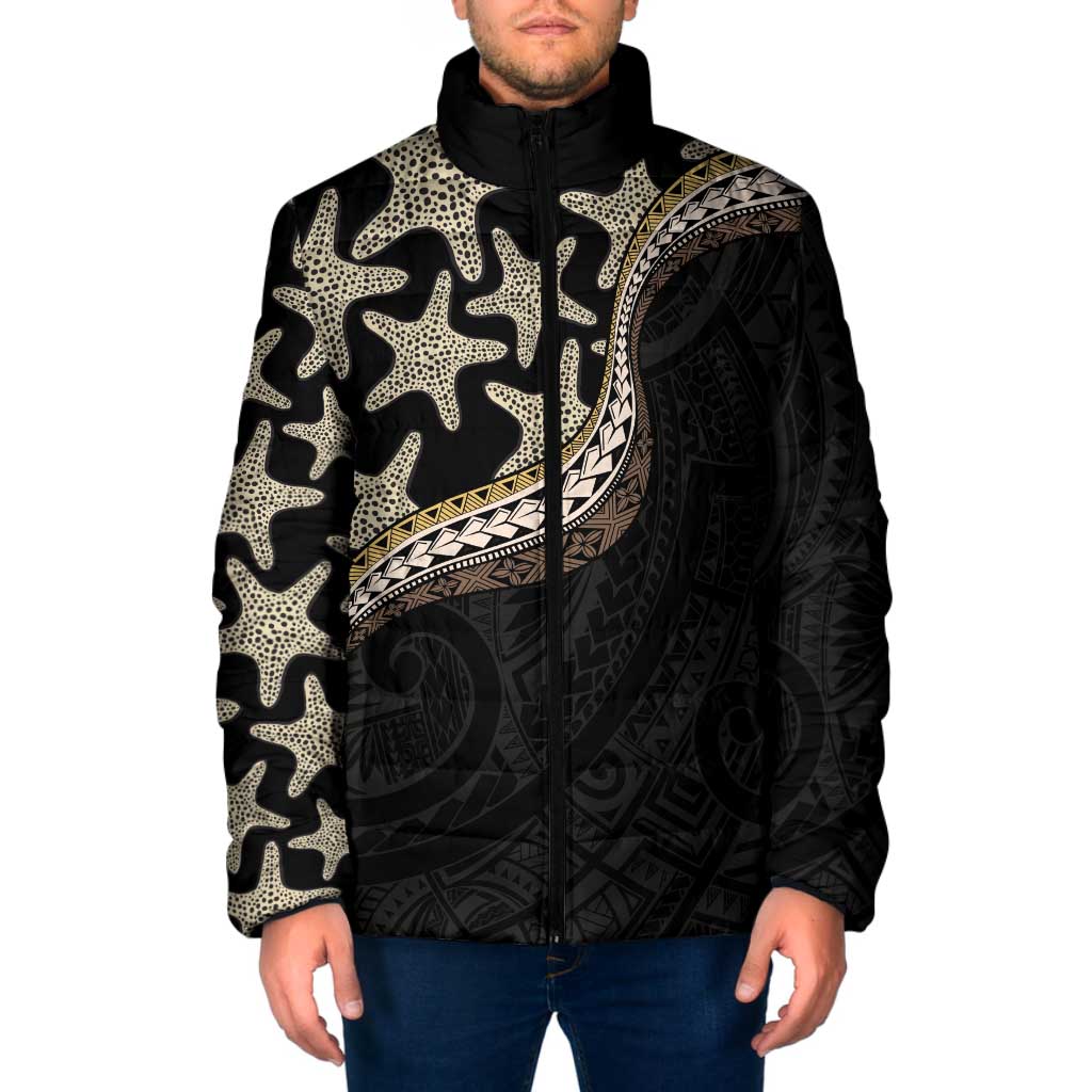 Beige Polynesian Starfish Unique Pattern Padded Jacket