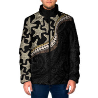 Beige Polynesian Starfish Unique Pattern Padded Jacket
