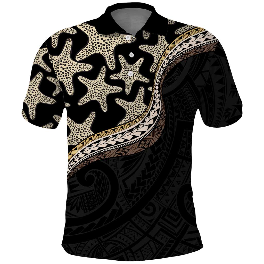 Beige Polynesian Starfish Unique Pattern Polo Shirt