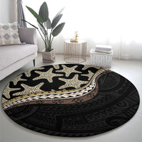Beige Polynesian Starfish Unique Pattern Round Carpet