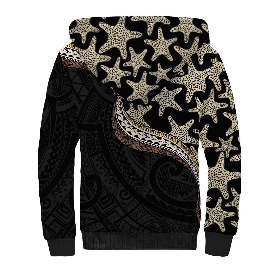 Beige Polynesian Starfish Unique Pattern Sherpa Hoodie