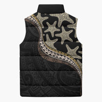 Beige Polynesian Starfish Unique Pattern Sleeveless Puffer Jacket