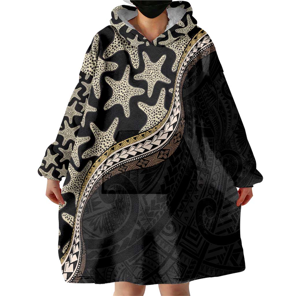 Beige Polynesian Starfish Unique Pattern Wearable Blanket Hoodie