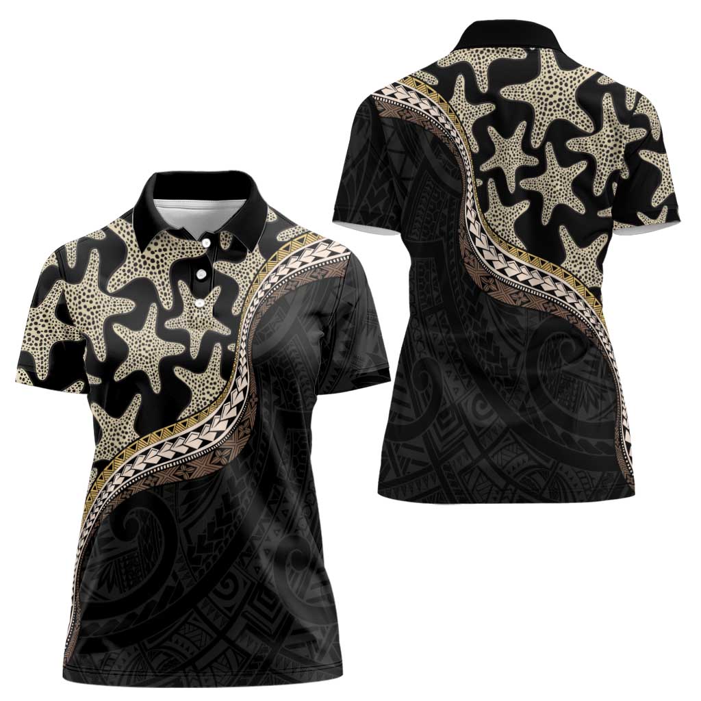 Beige Polynesian Starfish Unique Pattern Women Polo Shirt