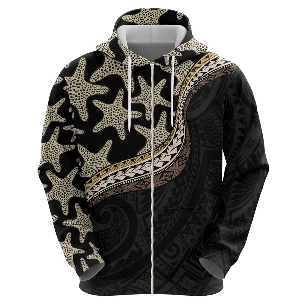 Beige Polynesian Starfish Unique Pattern Zip Hoodie