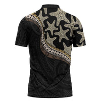 Beige Polynesian Starfish Unique Pattern Zipper Polo Shirt