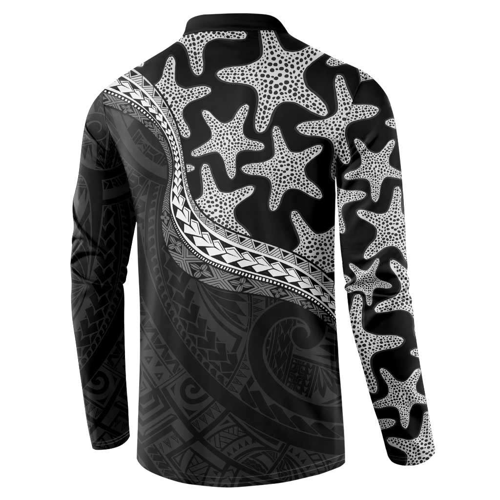 Monotone Polynesian Starfish Unique Pattern Button Sweatshirt