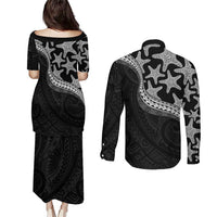Monotone Polynesian Starfish Unique Pattern Couples Matching Puletasi and Long Sleeve Button Shirt