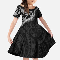 Monotone Polynesian Starfish Unique Pattern Family Matching Off Shoulder Maxi Dress and Hawaiian Shirt