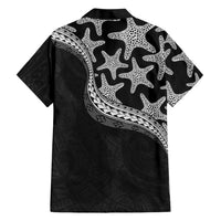 Monotone Polynesian Starfish Unique Pattern Family Matching Off Shoulder Short Dress and Hawaiian Shirt