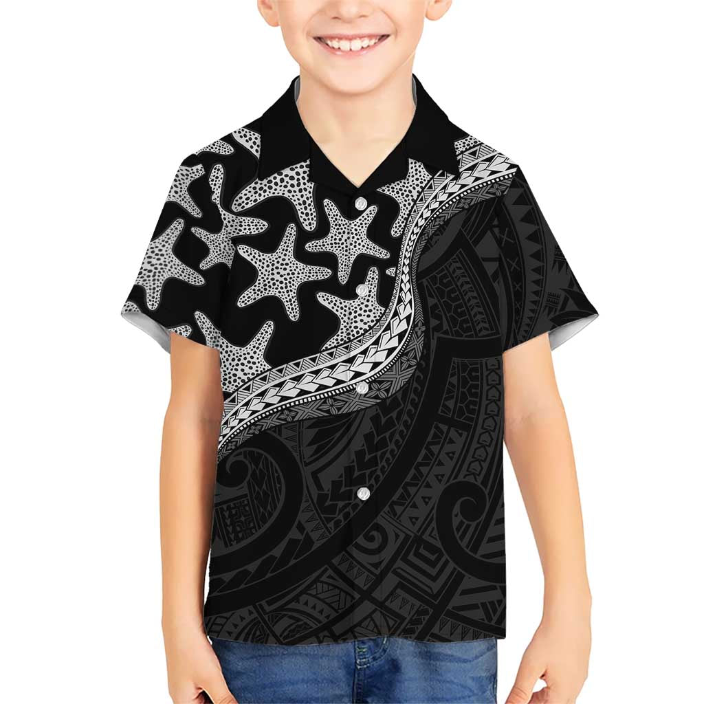 Monotone Polynesian Starfish Unique Pattern Family Matching Summer Maxi Dress and Hawaiian Shirt