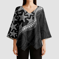 Monotone Polynesian Starfish Unique Pattern Kimono Sleeve Blouse