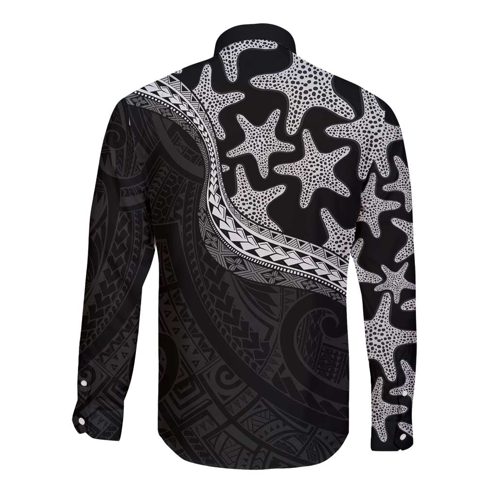Monotone Polynesian Starfish Unique Pattern Long Sleeve Button Shirt