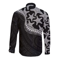 Monotone Polynesian Starfish Unique Pattern Long Sleeve Button Shirt