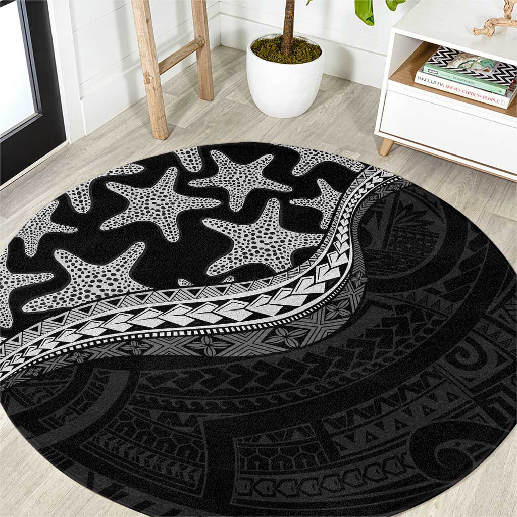 Monotone Polynesian Starfish Unique Pattern Round Carpet