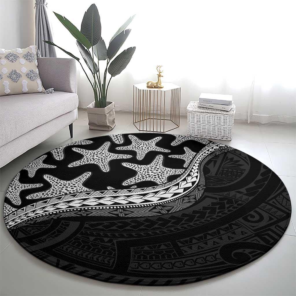 Monotone Polynesian Starfish Unique Pattern Round Carpet