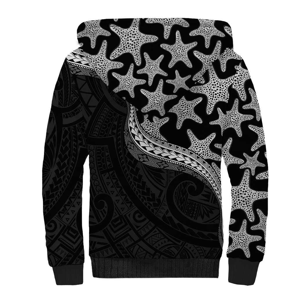 Monotone Polynesian Starfish Unique Pattern Sherpa Hoodie