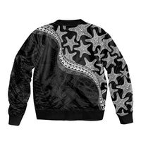 Monotone Polynesian Starfish Unique Pattern Sleeve Zip Bomber Jacket