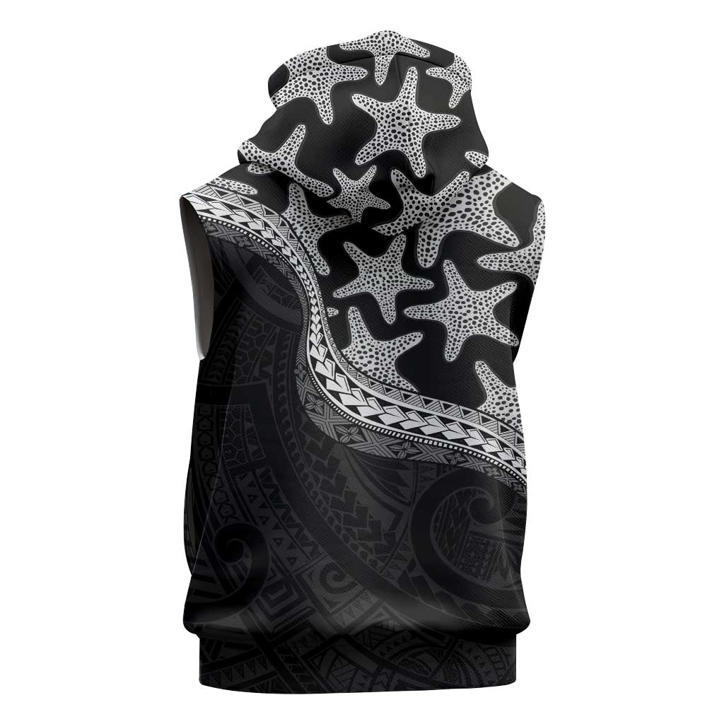 Monotone Polynesian Starfish Unique Pattern Sleeveless Hoodie
