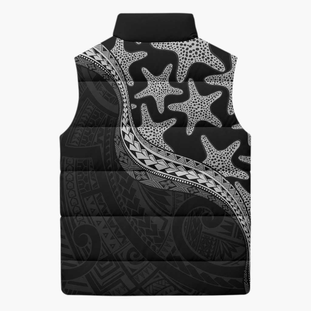 Monotone Polynesian Starfish Unique Pattern Sleeveless Puffer Jacket