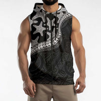 Monotone Polynesian Starfish Unique Pattern Sleeveless Zip Hoodie