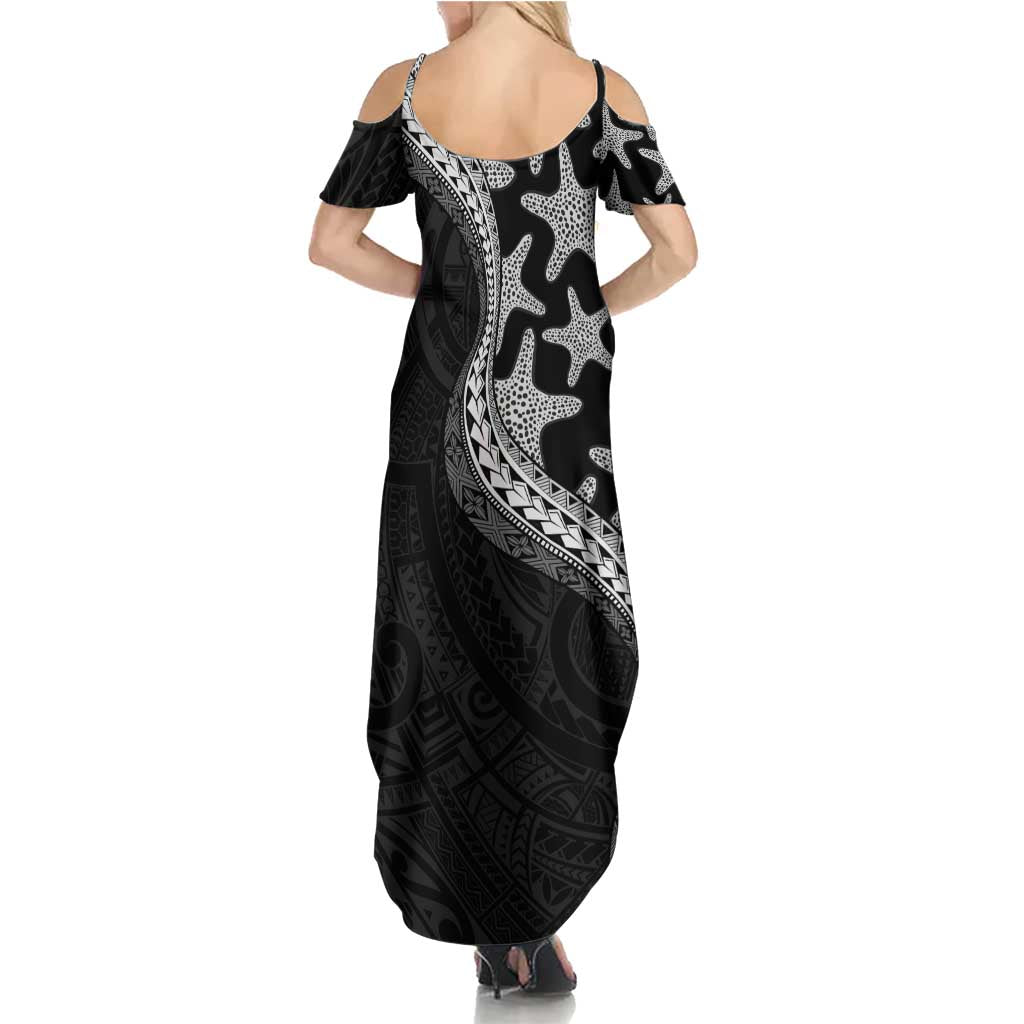 Monotone Polynesian Starfish Unique Pattern Summer Maxi Dress