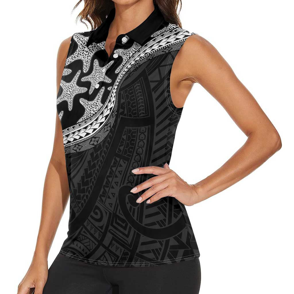 Monotone Polynesian Starfish Unique Pattern Women Sleeveless Polo Shirt