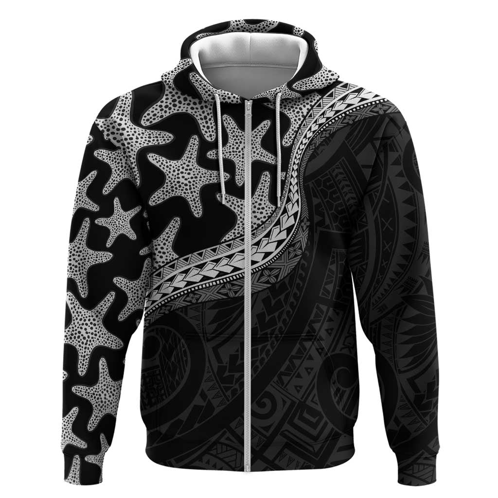 Monotone Polynesian Starfish Unique Pattern Zip Hoodie