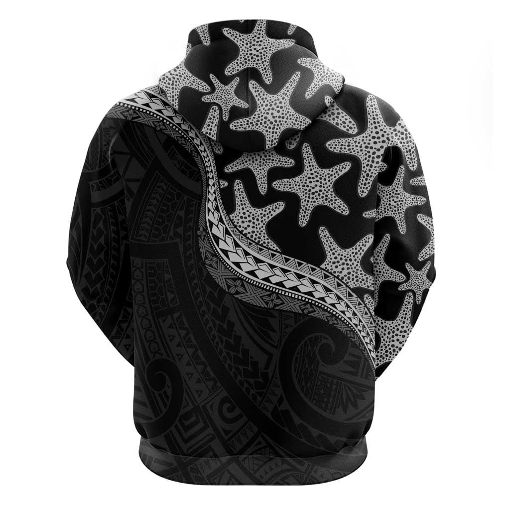 Monotone Polynesian Starfish Unique Pattern Zip Hoodie