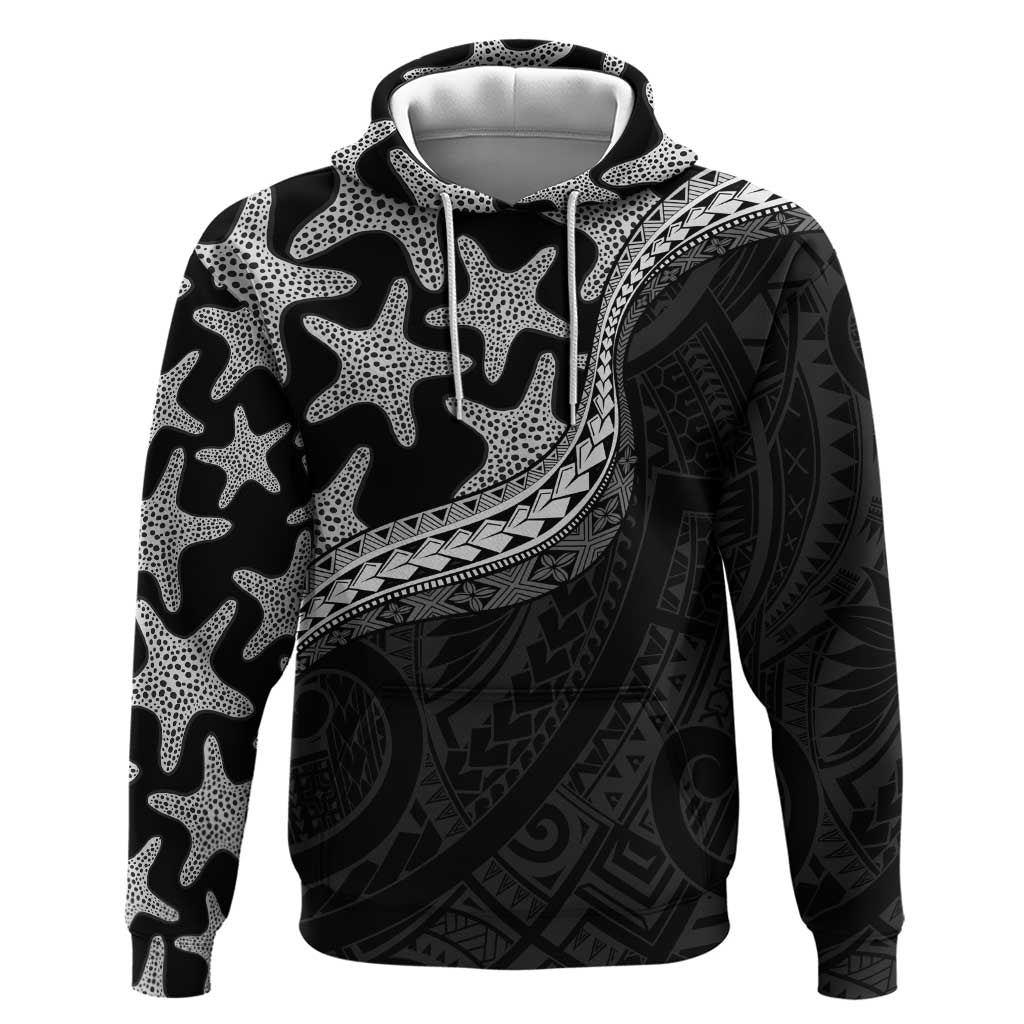 Monotone Polynesian Starfish Unique Pattern Zip Hoodie