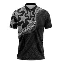 Monotone Polynesian Starfish Unique Pattern Zipper Polo Shirt