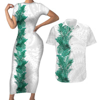 Hawaii Tropical Leaves Couples Matching Short Sleeve Bodycon Dress and Hawaiian Shirt Polynesian Pattern