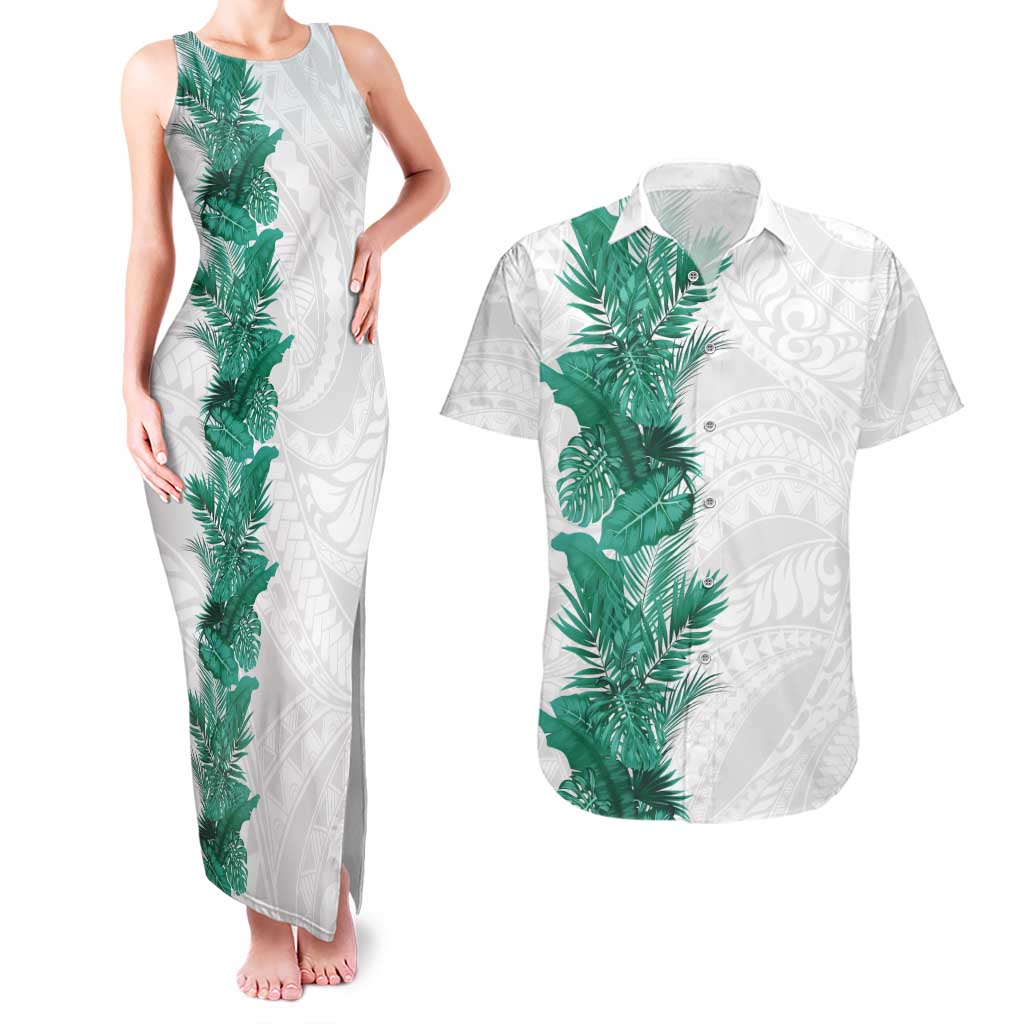 Hawaii Tropical Leaves Couples Matching Tank Maxi Dress and Hawaiian Shirt Polynesian Pattern