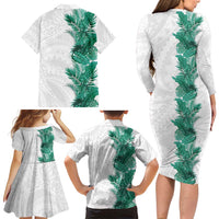 Hawaii Tropical Leaves Family Matching Long Sleeve Bodycon Dress and Hawaiian Shirt Polynesian Pattern