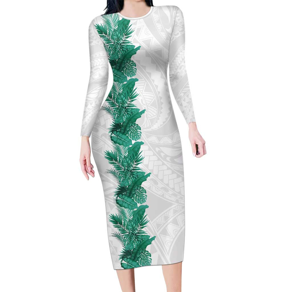 Hawaii Tropical Leaves Family Matching Long Sleeve Bodycon Dress and Hawaiian Shirt Polynesian Pattern