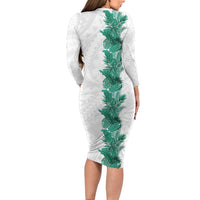 Hawaii Tropical Leaves Family Matching Long Sleeve Bodycon Dress and Hawaiian Shirt Polynesian Pattern