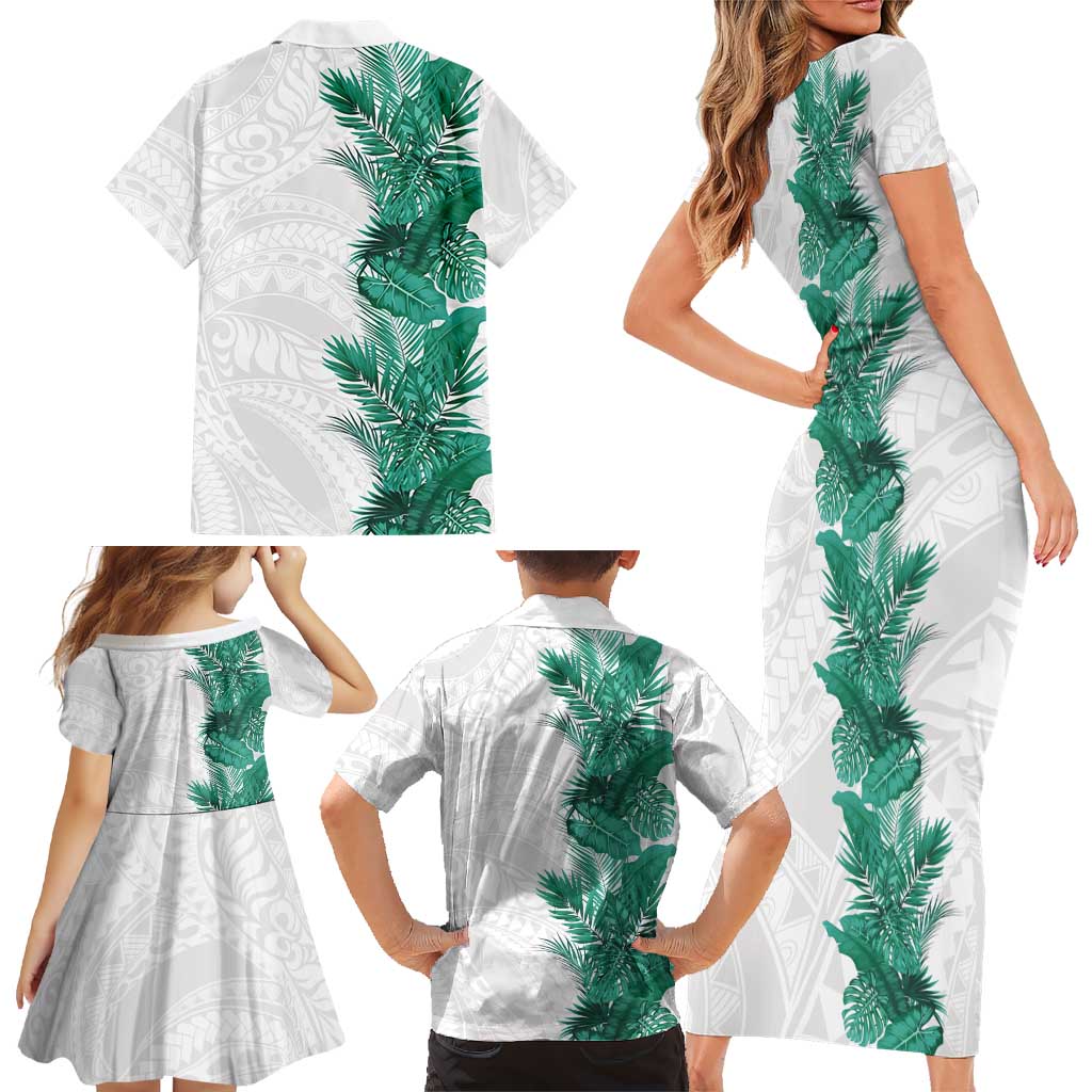 Hawaii Tropical Leaves Family Matching Short Sleeve Bodycon Dress and Hawaiian Shirt Polynesian Pattern