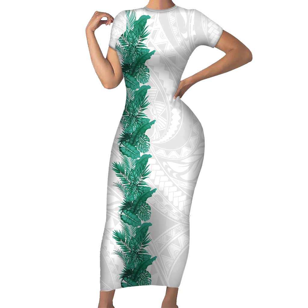 Hawaii Tropical Leaves Family Matching Short Sleeve Bodycon Dress and Hawaiian Shirt Polynesian Pattern