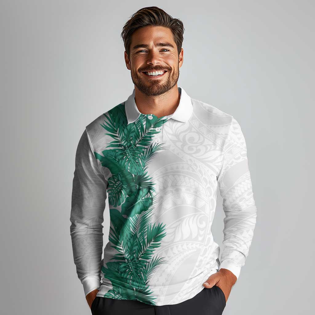 Hawaii Tropical Leaves Long Sleeve Polo Shirt Polynesian Pattern LT01 - Polynesian Pride