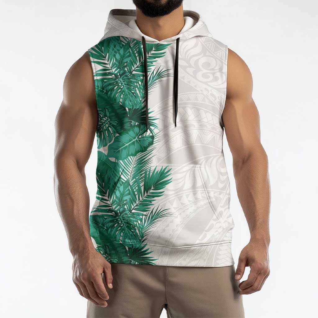 Hawaii Tropical Leaves Sleeveless Hoodie Polynesian Pattern