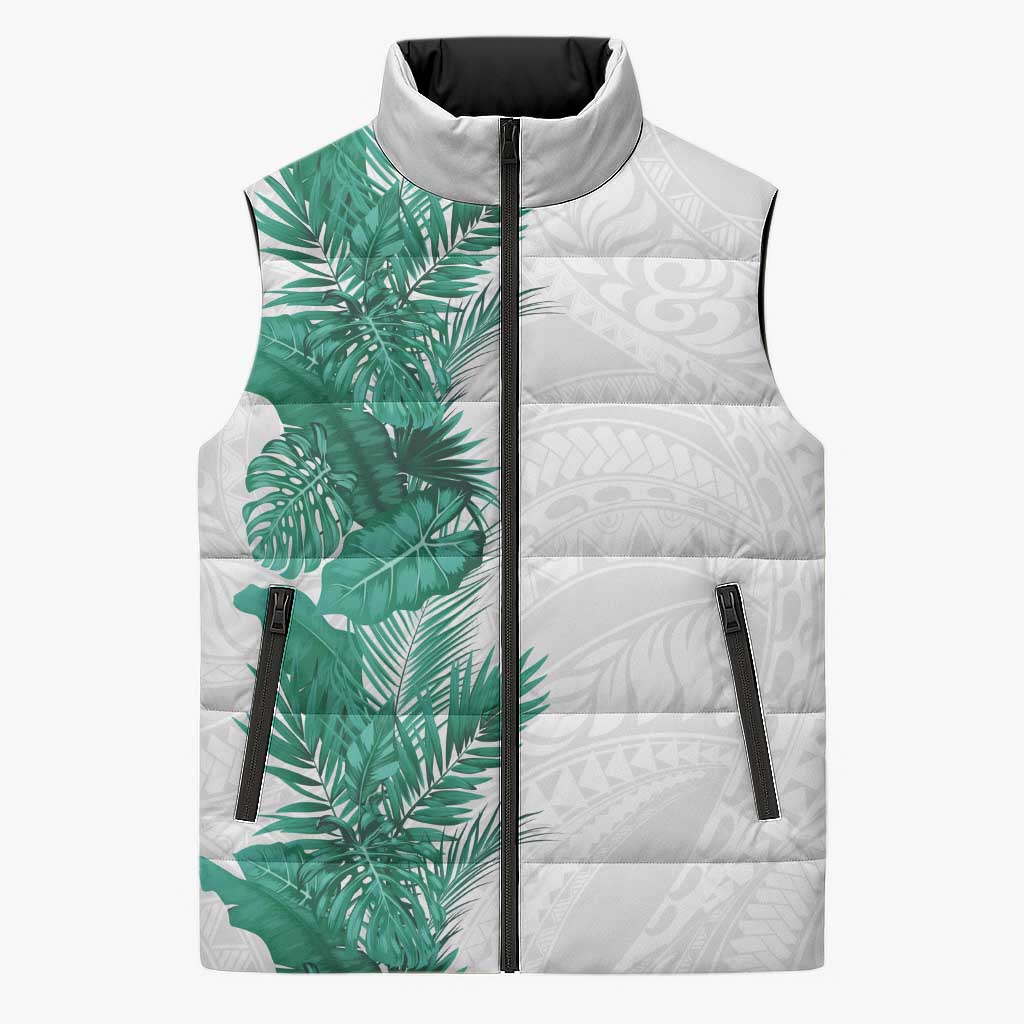 Hawaii Tropical Leaves Sleeveless Puffer Jacket Polynesian Pattern