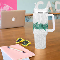 Hawaii Tropical Leaves Tumbler With Handle Polynesian Pattern