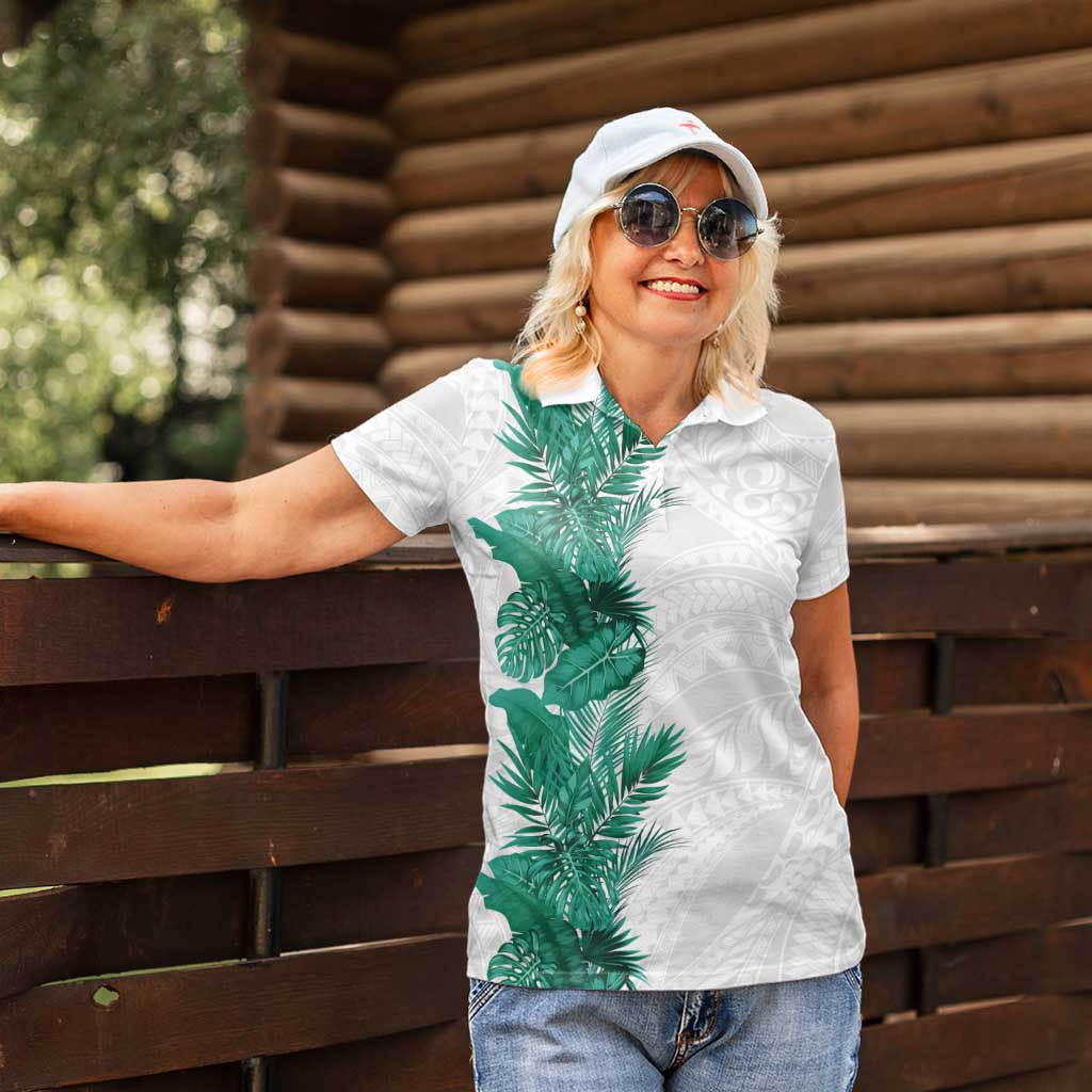 Hawaii Tropical Leaves Women Polo Shirt Polynesian Pattern